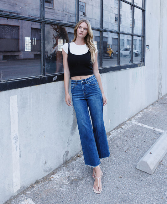 EDITORIAL IMAGE OF Rational - High Rise Trouser Press Wide Leg Jeans