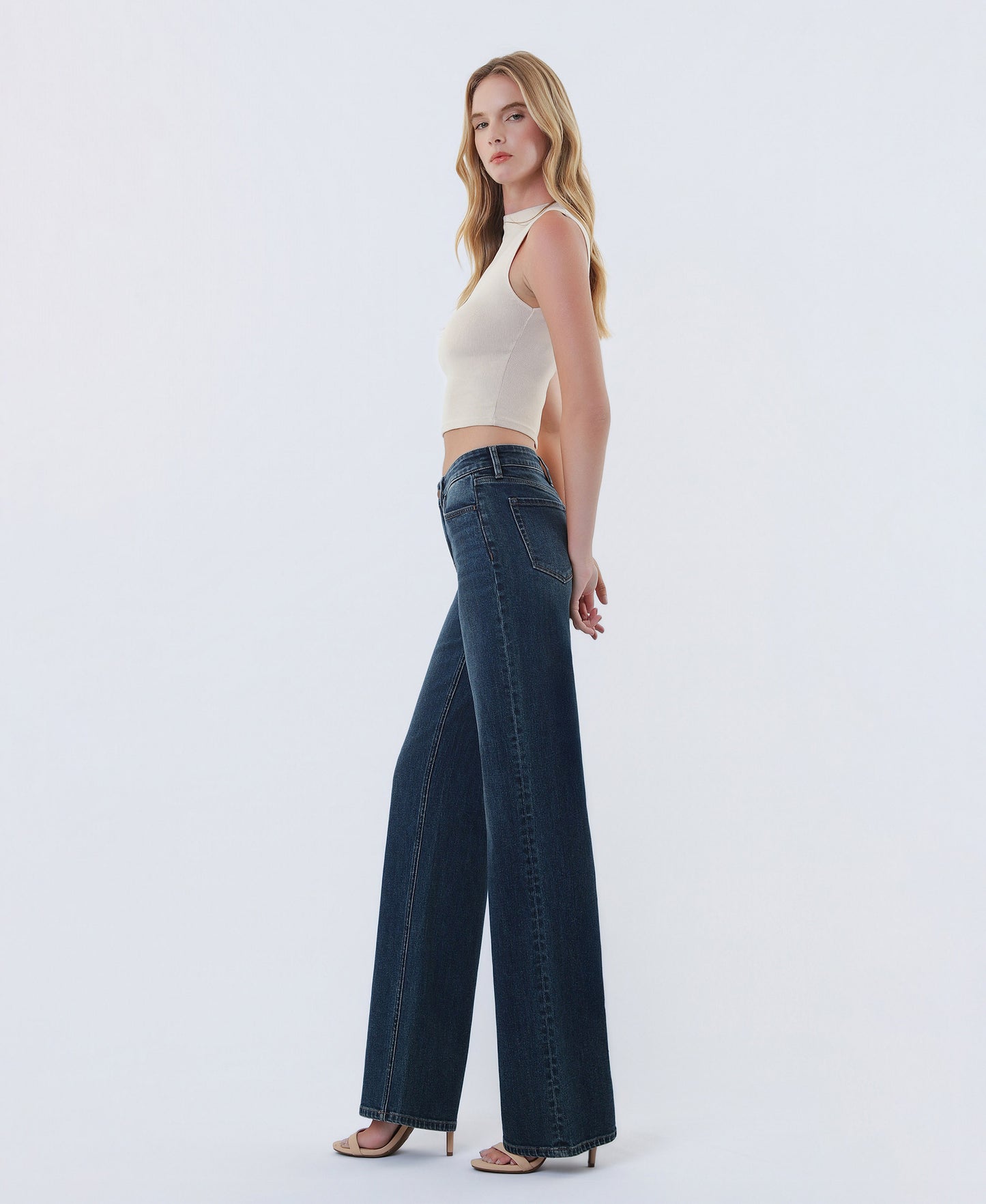 Left side product images of Spellbound - Mid Rise Full Length Wide Leg Jeans