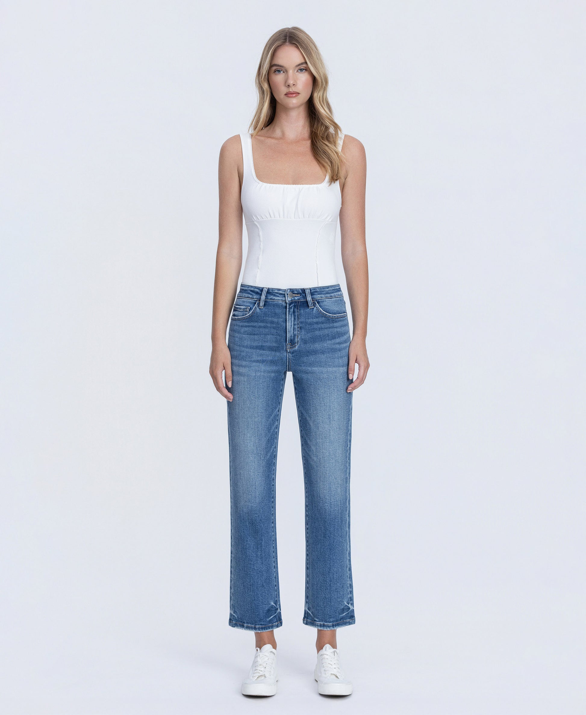 Front product images of Intertwined - High Rise Crop Straight Jeans