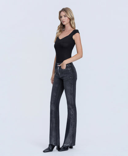 Left 45 degrees product image of Black - High Rise Metallic Coated Bootcut Jeans