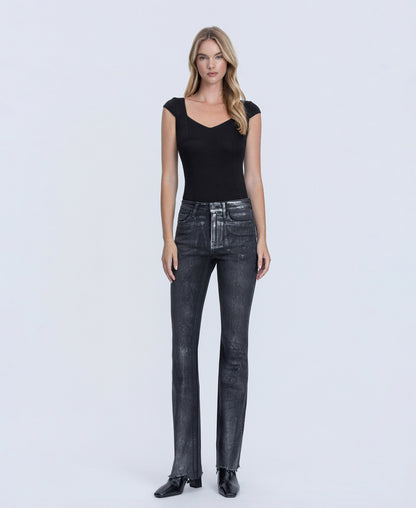Front product images of Black - High Rise Metallic Coated Bootcut Jeans