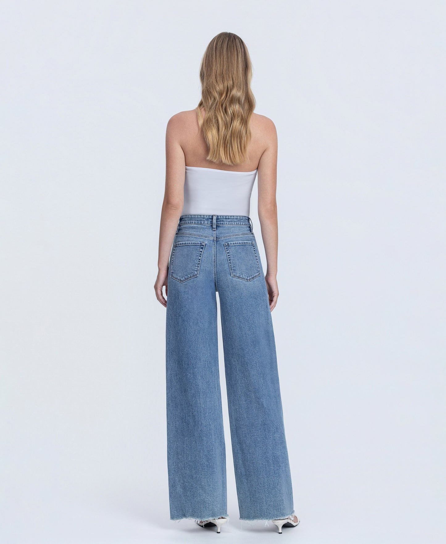 Back product images of Closeness - Super High Rise Raw Hem Wide Leg Jeans