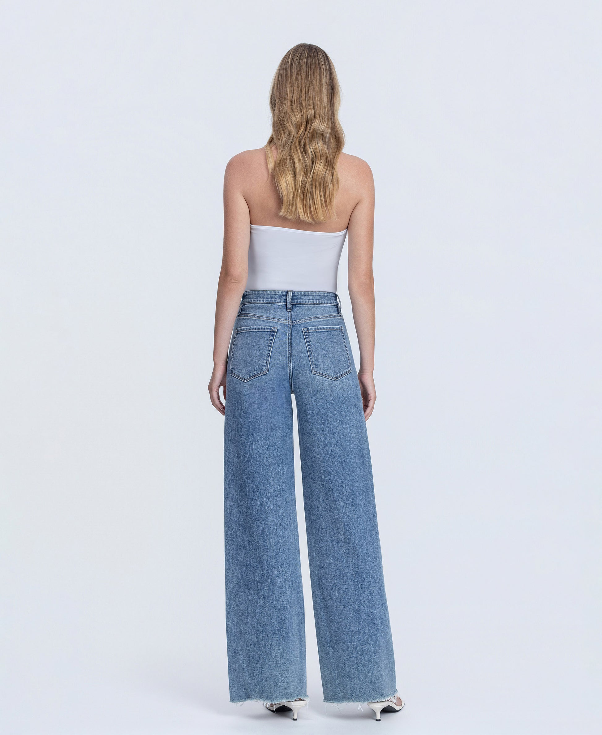 Back product images of Closeness - Super High Rise Raw Hem Wide Leg Jeans