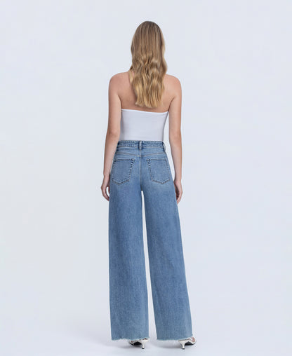 Back product images of Closeness - Super High Rise Raw Hem Wide Leg Jeans