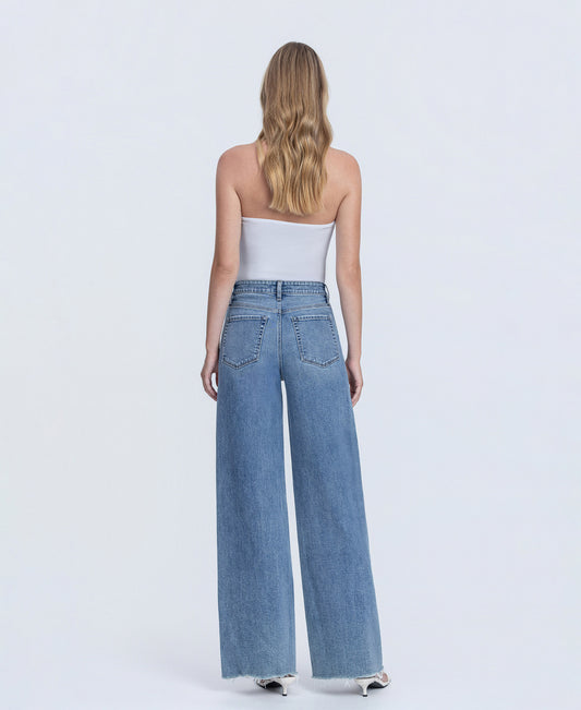 Back product images of Closeness - Super High Rise Raw Hem Wide Leg Jeans