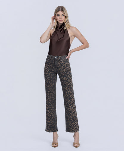 Front product images of Leopard - High Rise Slim Wide Leg Jeans