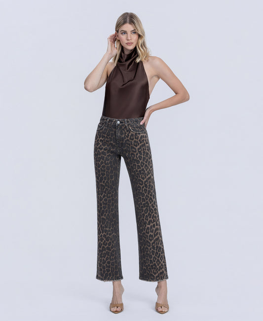 Front product images of Leopard - High Rise Slim Wide Leg Jeans