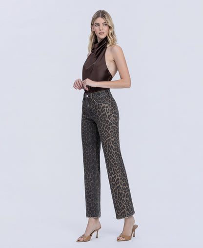 Left 45 degrees product image of Leopard - High Rise Slim Wide Leg Jeans