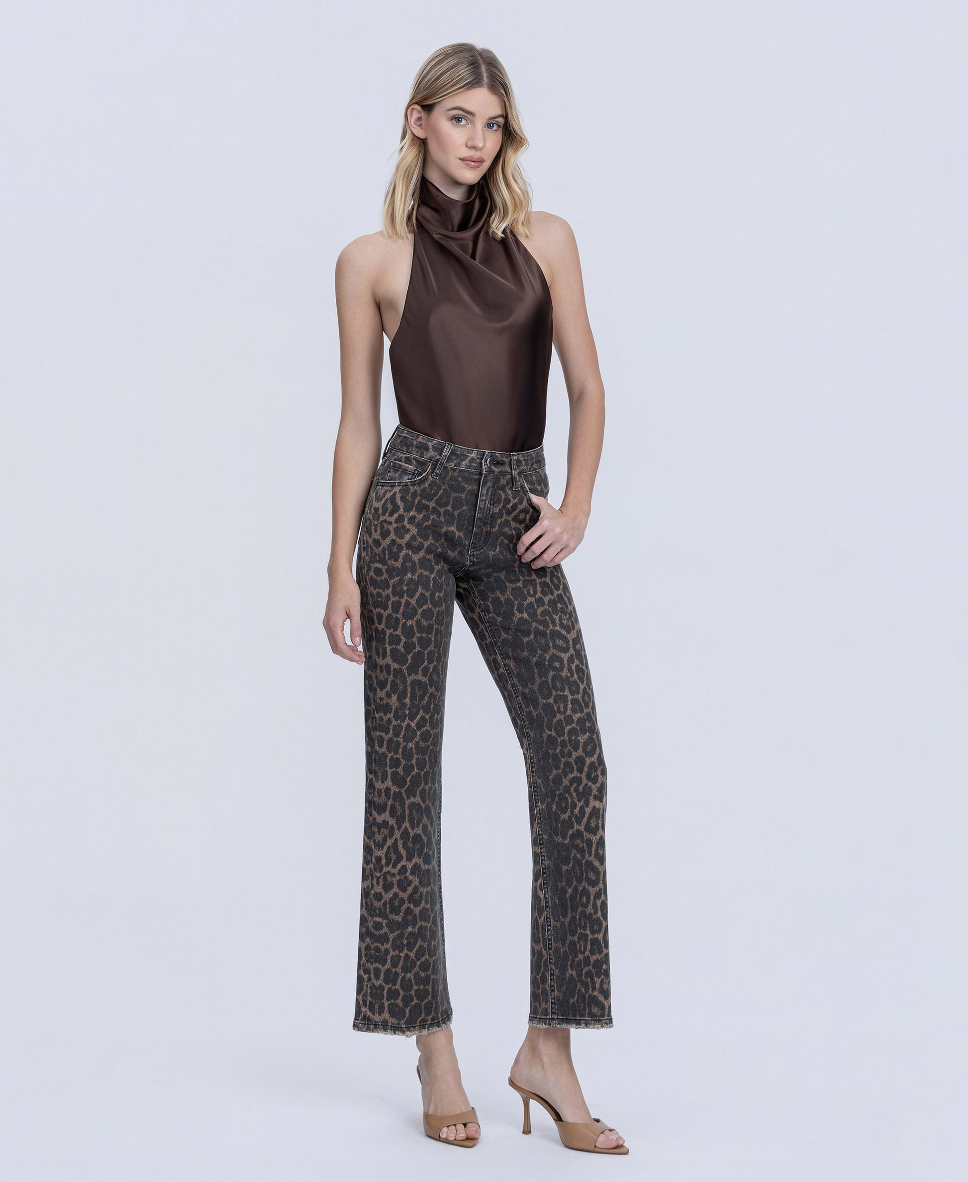Right 45 degrees product image of Leopard - High Rise Slim Wide Leg Jeans