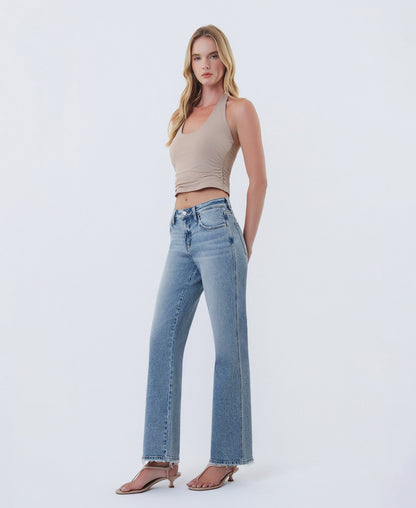 Left 45 degrees product image of Blue Luster - Mid Rise Slim Wide Leg Jeans