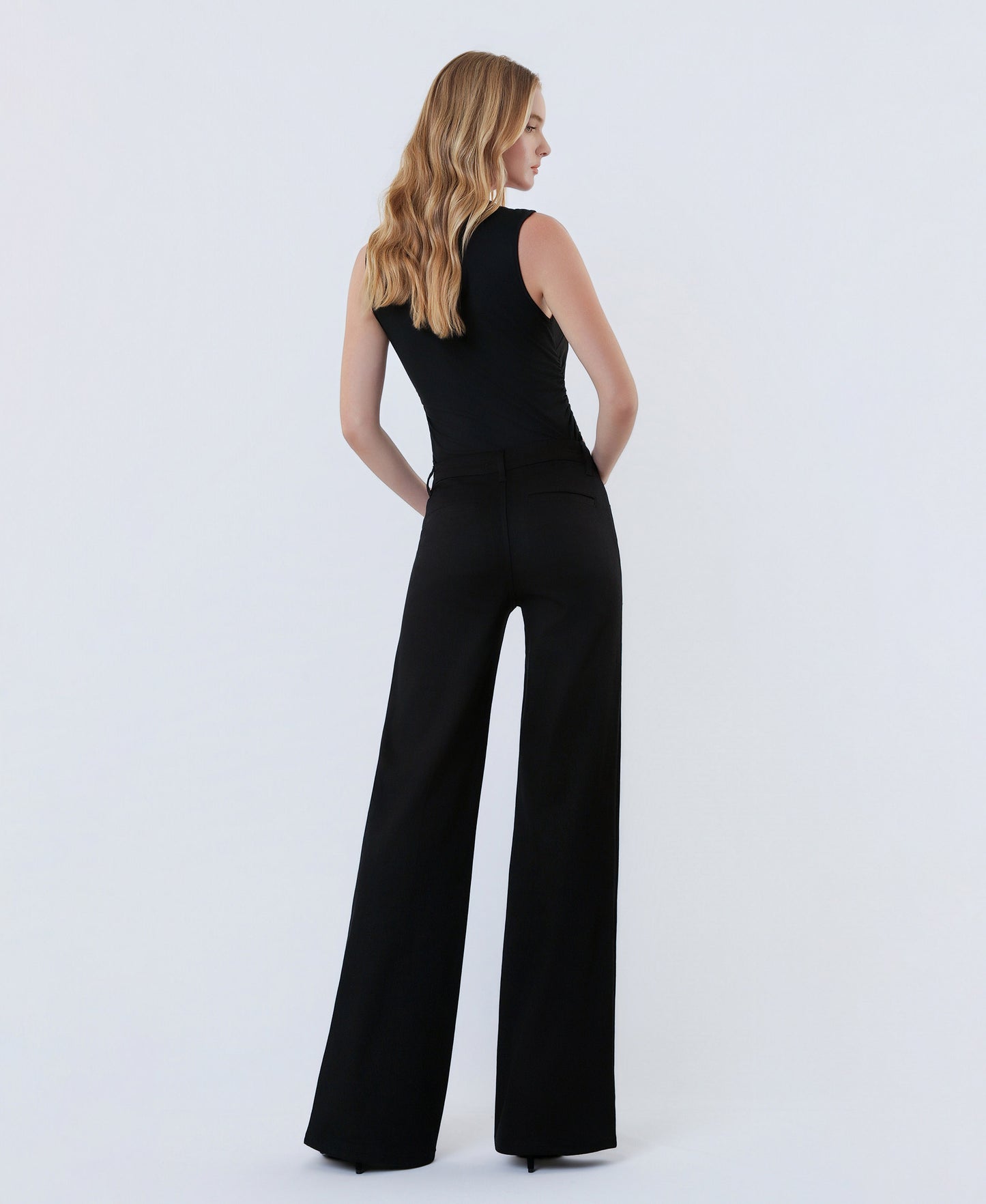 Back product images of Black - High Rise Trouser Pressed Wide Leg Jeans