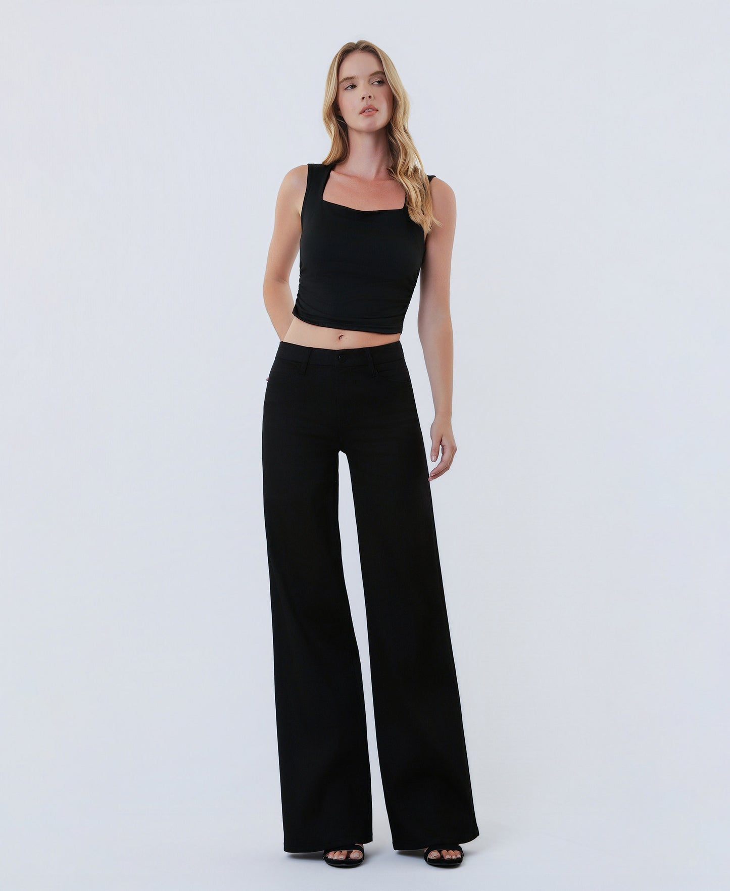 Front product images of Black - High Rise Trouser Pressed Wide Leg Jeans
