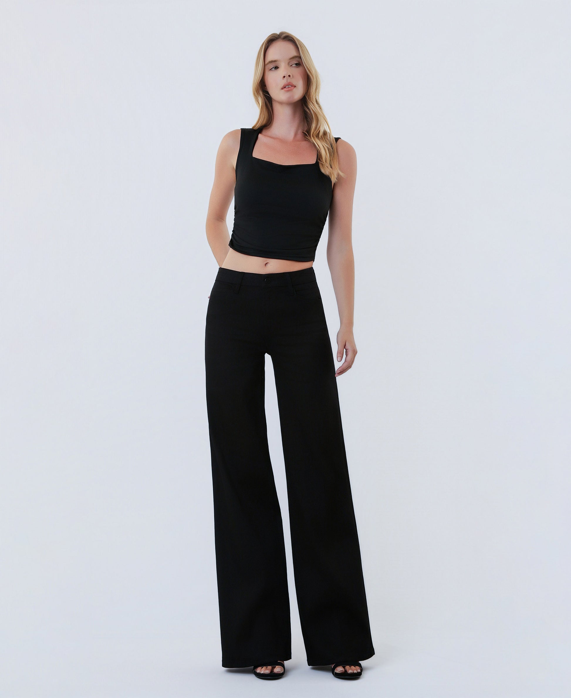Front product images of Black - High Rise Trouser Pressed Wide Leg Jeans