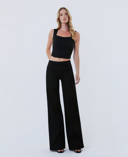 Front product images of Black - High Rise Trouser Pressed Wide Leg Jeans