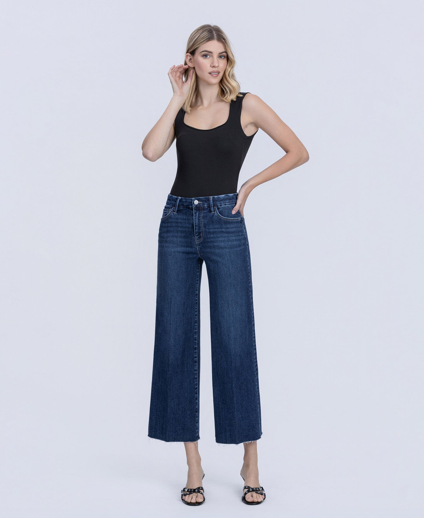 Front product images of Caring - High Rise Trouser Fold Crease Crop Wide Leg Jeans