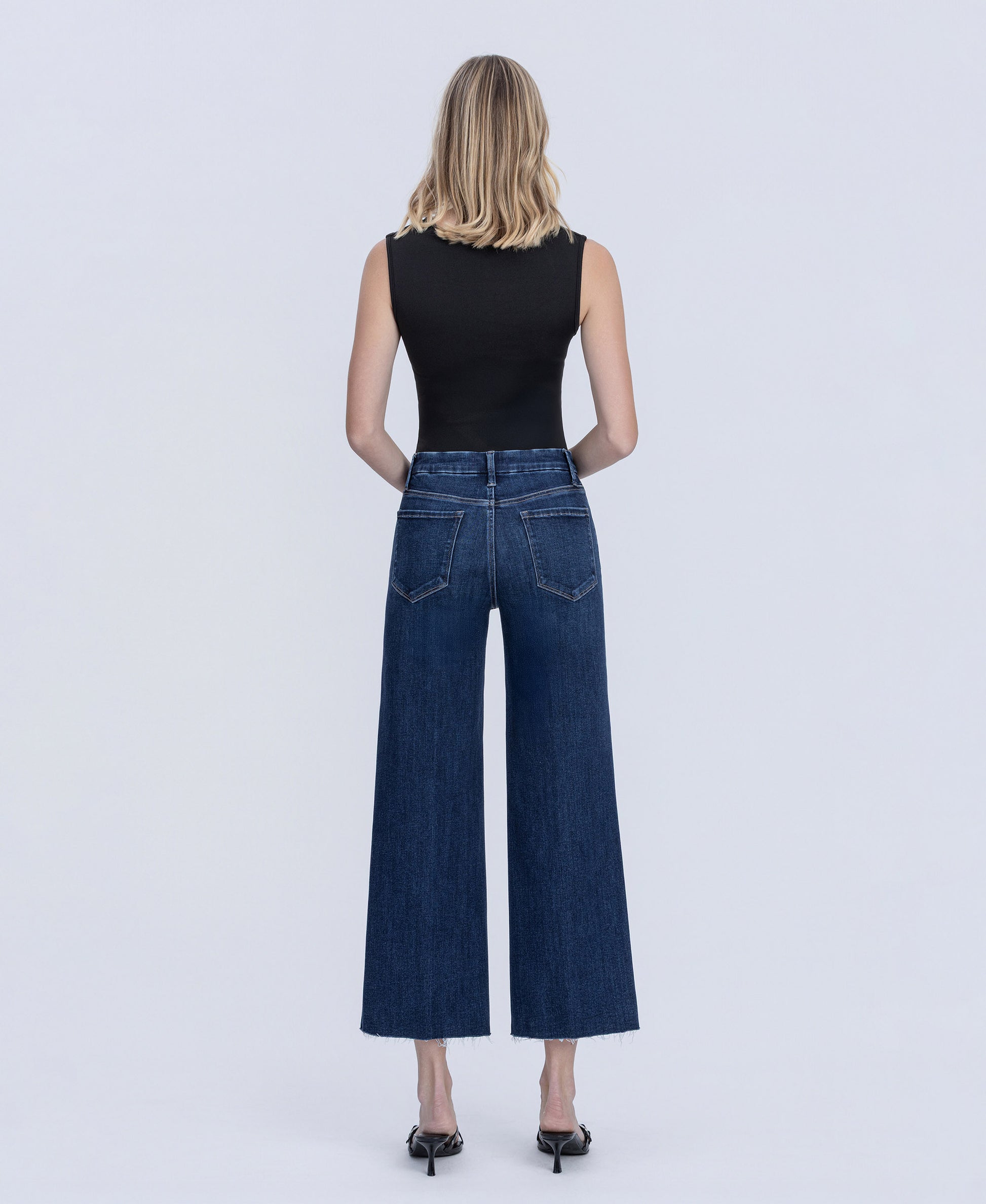 Back product images of Caring - High Rise Trouser Fold Crease Crop Wide Leg Jeans