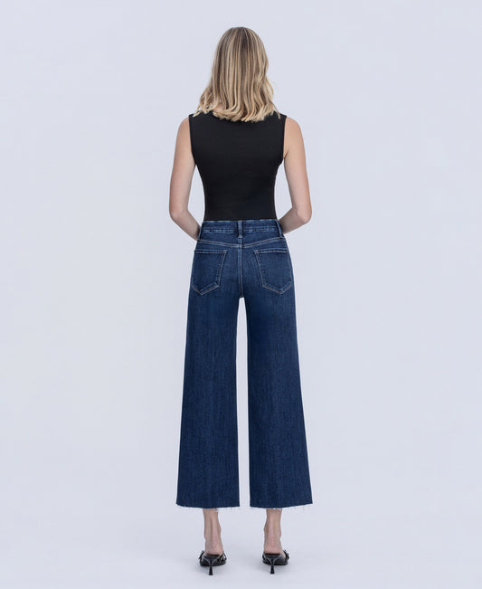 Back product images of Caring - High Rise Trouser Fold Crease Crop Wide Leg Jeans