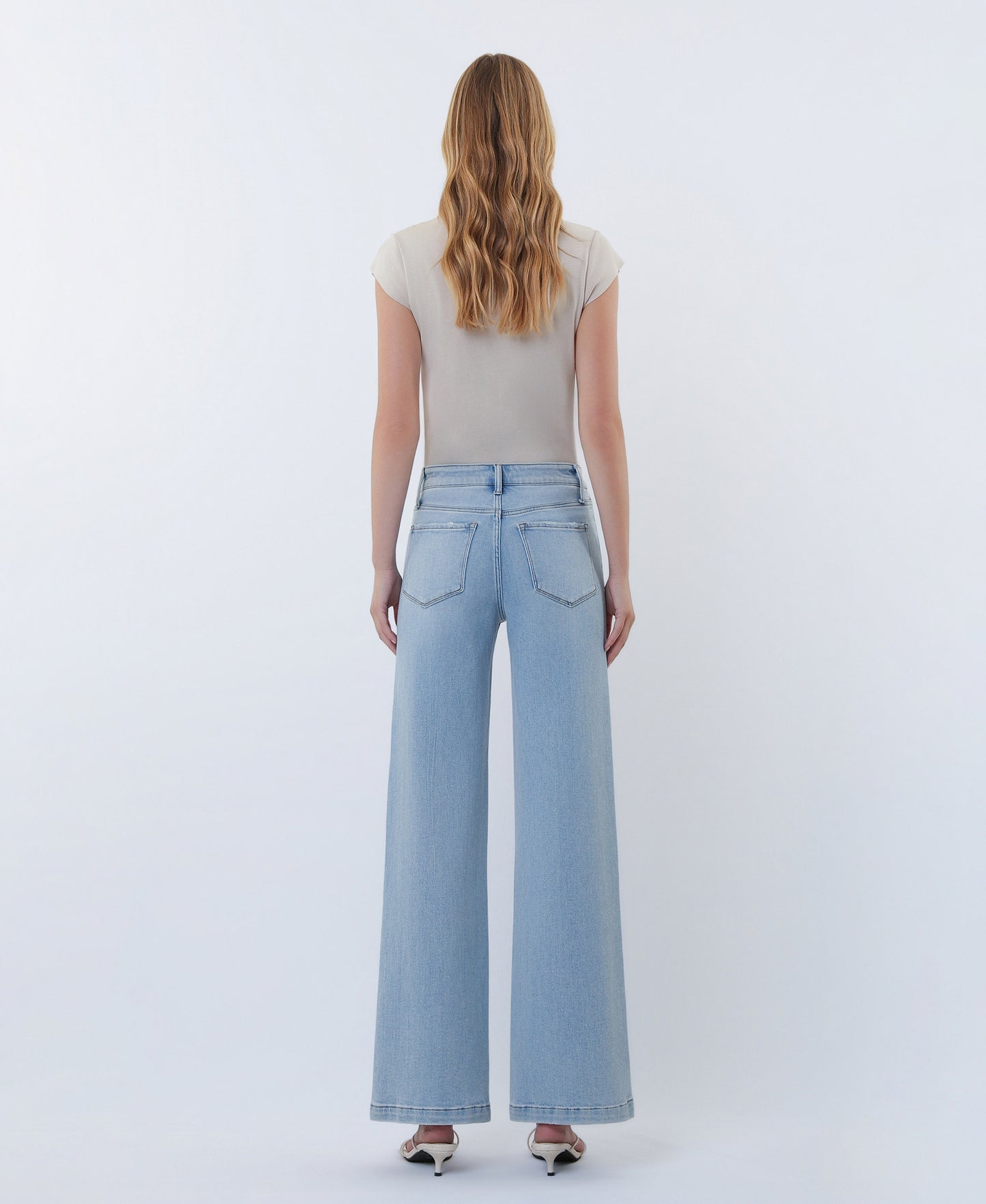 Back product images of Delightfulness - High Rise Cut Seam Detail Wide Leg Jeans