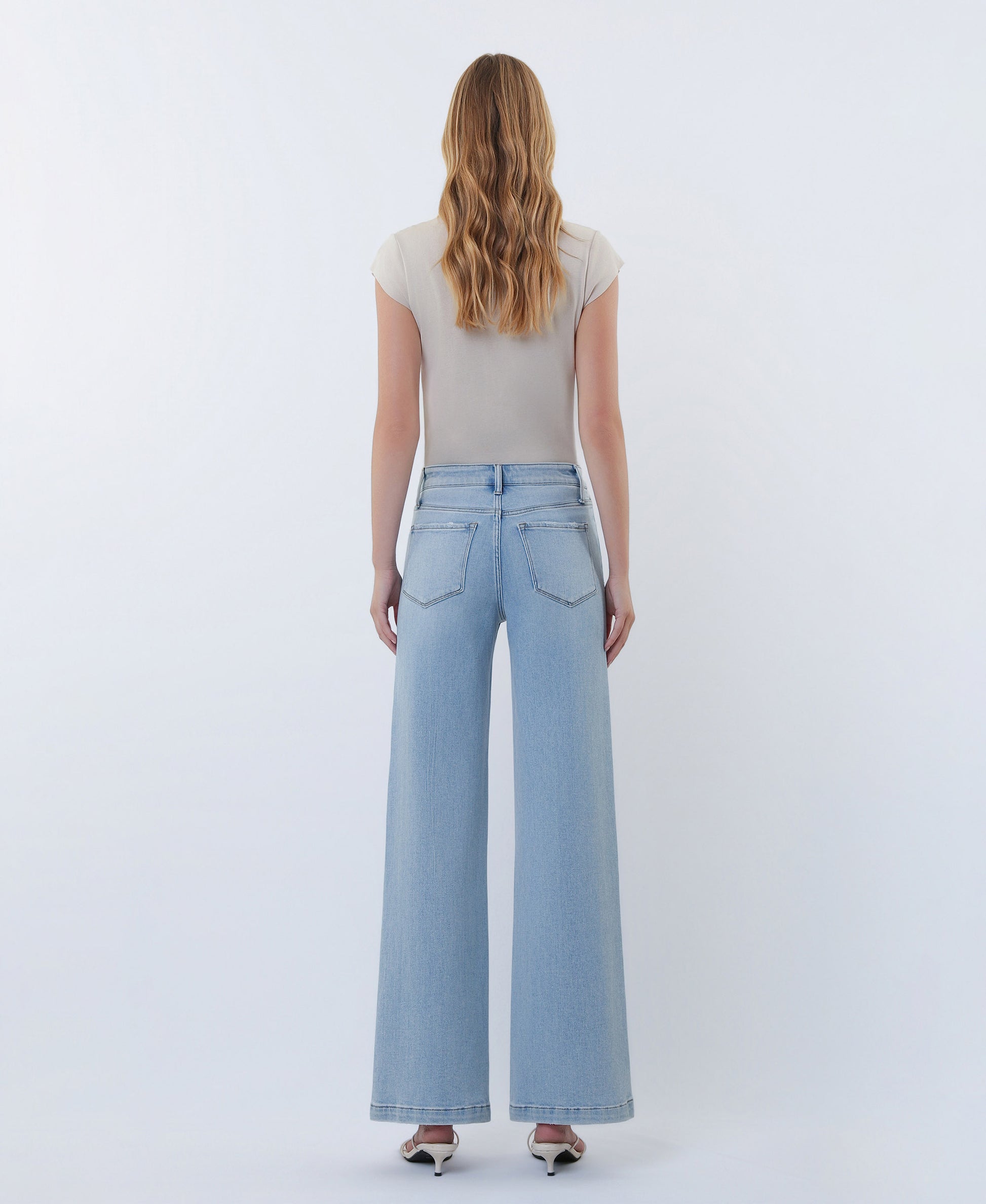 Back product images of Delightfulness - High Rise Cut Seam Detail Wide Leg Jeans