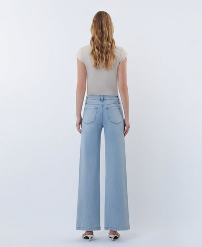 Back product images of Delightfulness - High Rise Cut Seam Detail Wide Leg Jeans