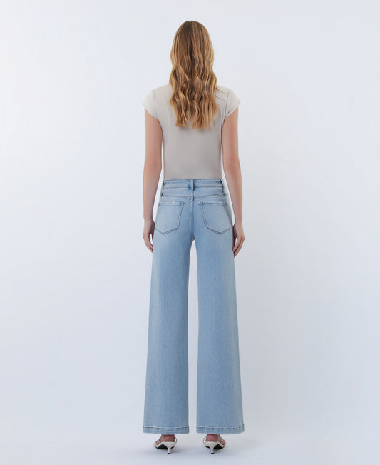 Back product images of Delightfulness - High Rise Cut Seam Detail Wide Leg Jeans