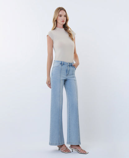 Right 45 degrees product image of Delightfulness - High Rise Cut Seam Detail Wide Leg Jeans