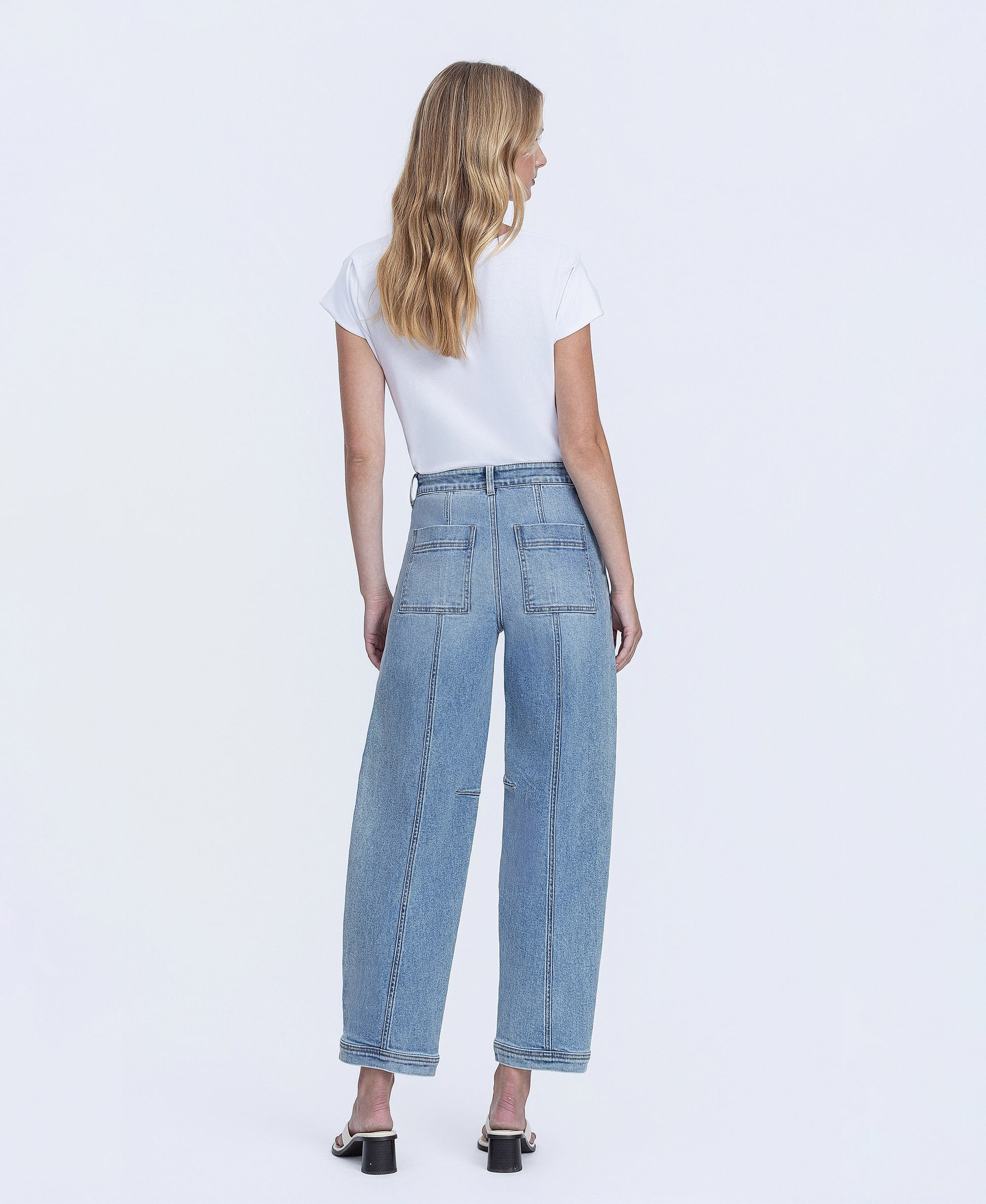 Back product images of Denim Tempest - Super High Rise Button Snap Hem Barrel Jeans