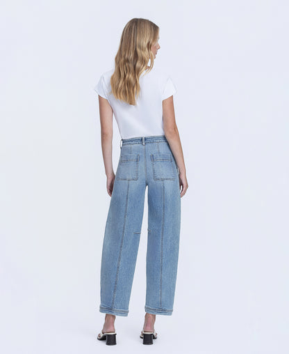 Back product images of Denim Tempest - Super High Rise Button Snap Hem Barrel Jeans