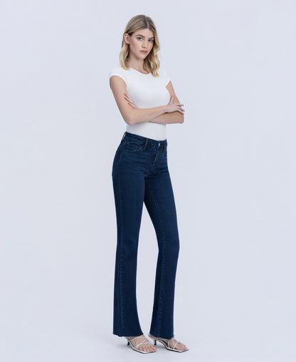 Right 45 degrees product image of Periwinkle - Mid Rise Raw Hem Tinted Bootcut Jeans