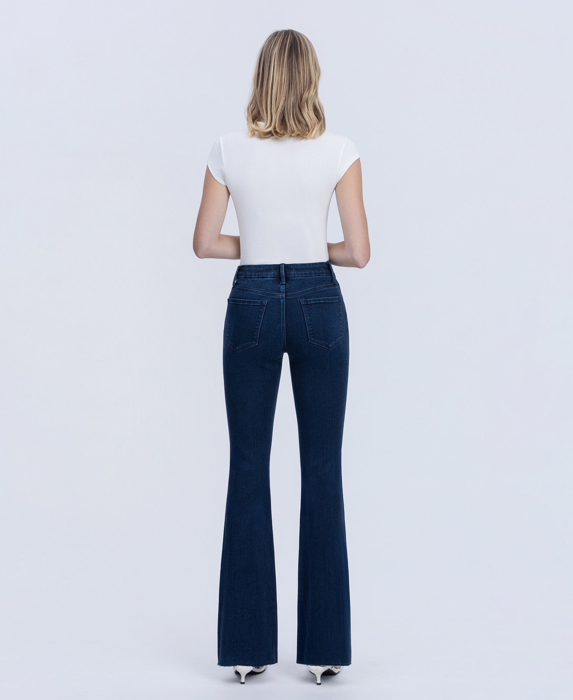 Back product images of Periwinkle - Mid Rise Raw Hem Tinted Bootcut Jeans