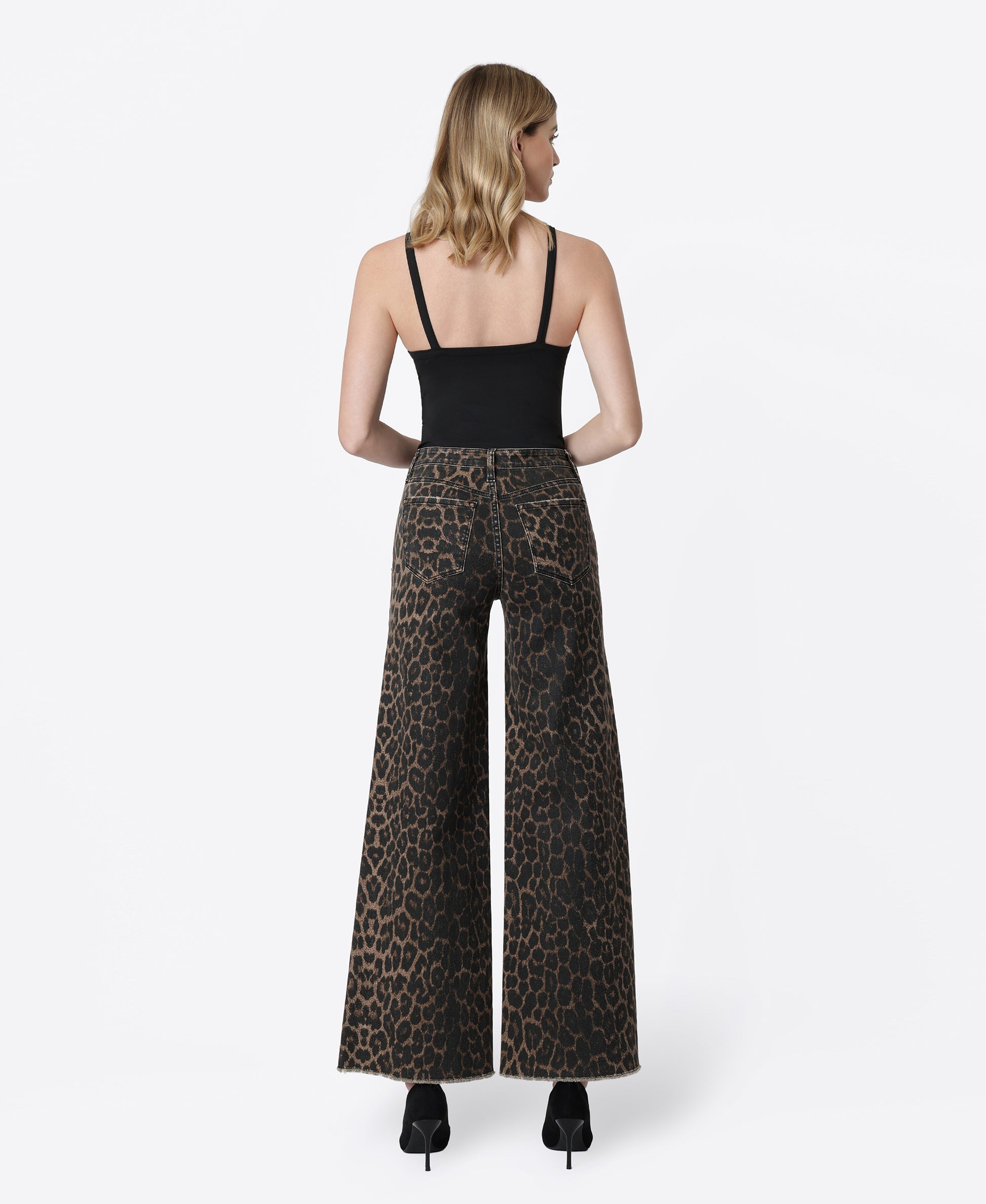 Back product images of Leopard - High Rise Raw Hem Extreme Wide Leg Jeans