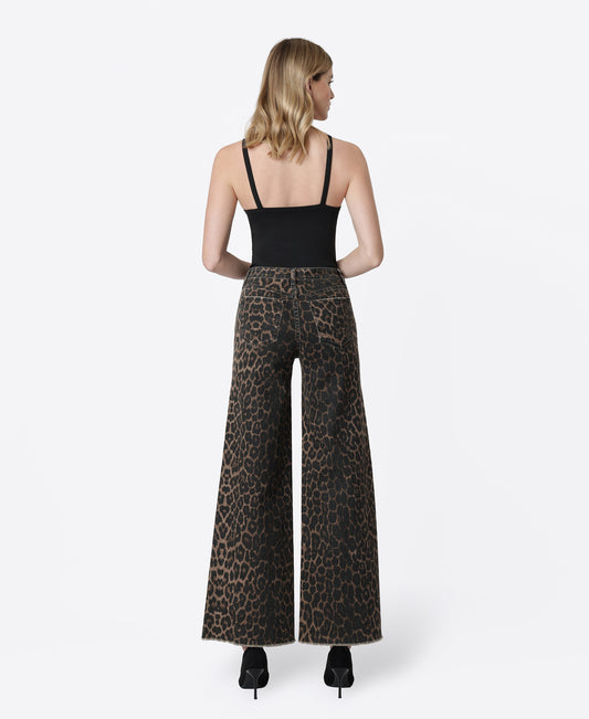 Back product images of Leopard - High Rise Raw Hem Extreme Wide Leg Jeans