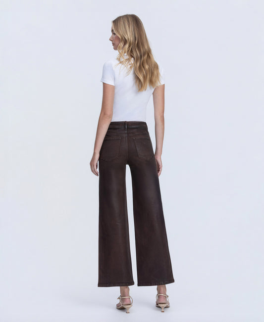 Back product images of Chicory Coffee - High Rise Coated Wide Leg Jeans