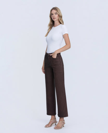 Left 45 degrees product image of Chicory Coffee - High Rise Coated Wide Leg Jeans