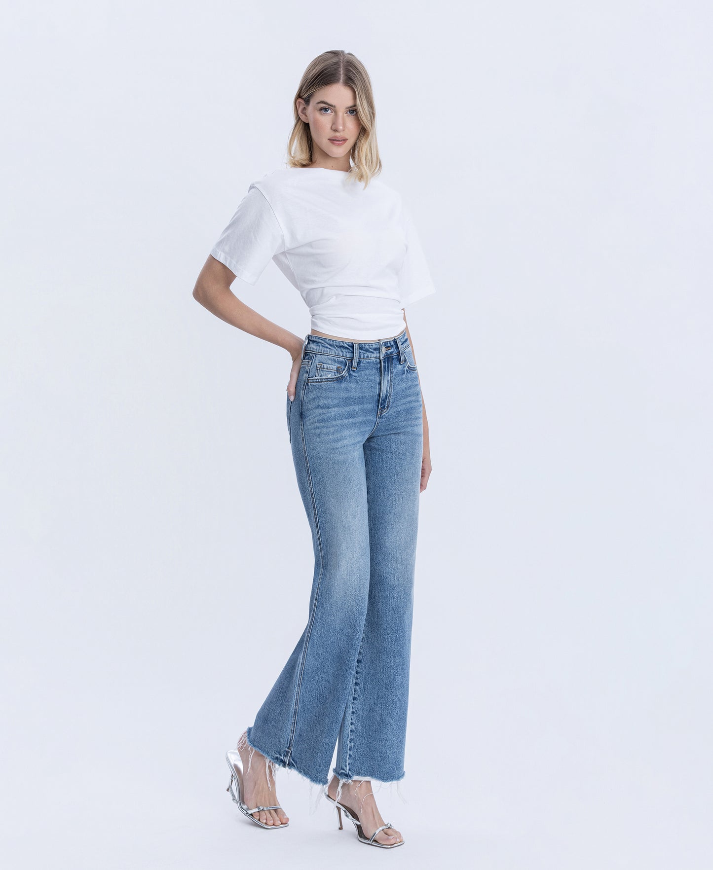 Right 45 degrees product image of Lively - High Rise Distressed Slit Hem Vintage Flare Jeans