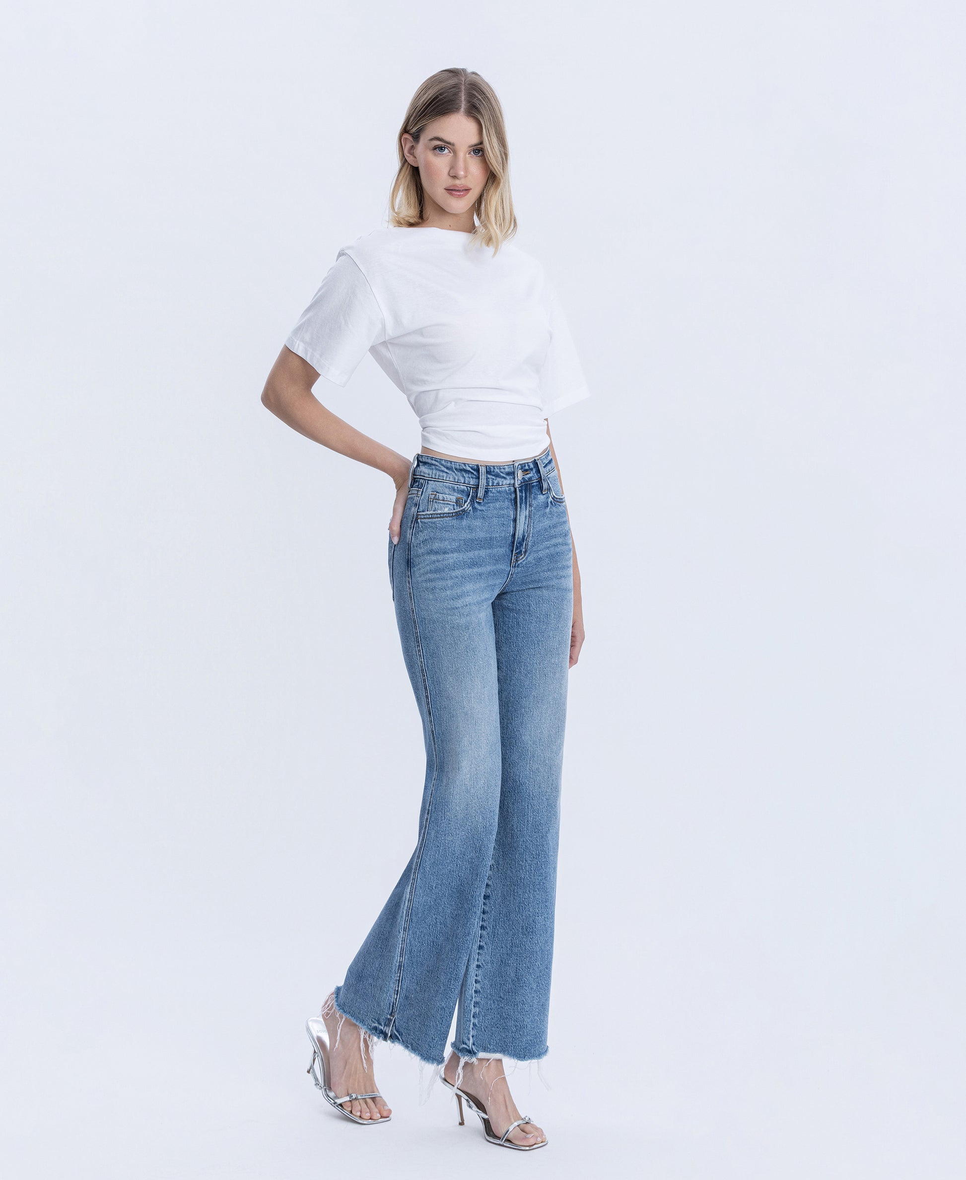 Right 45 degrees product image of Lively - High Rise Distressed Slit Hem Vintage Flare Jeans