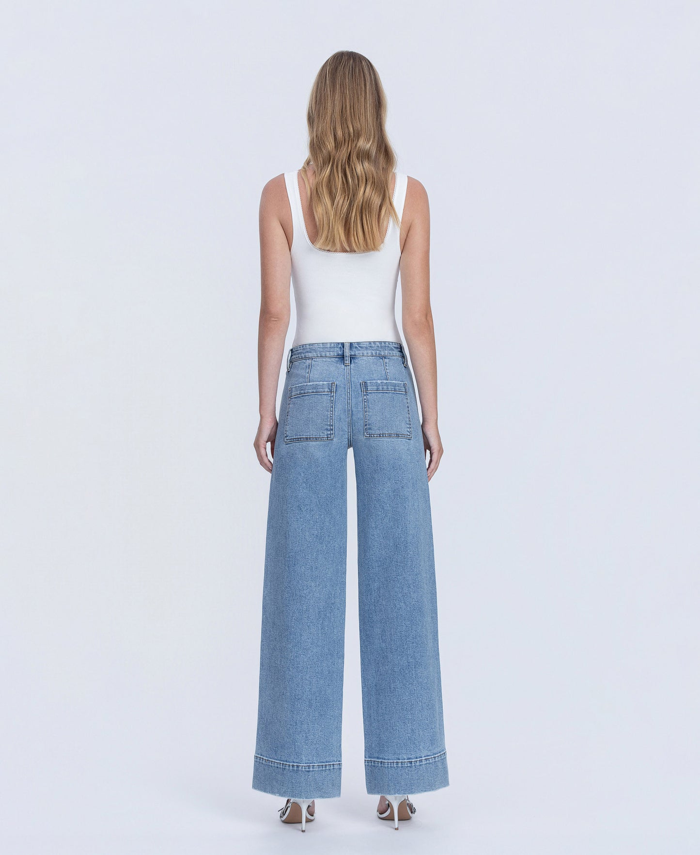 Back product images of Understanding - Mid Rise Trouser Hem Wide Leg Jeans With Darts