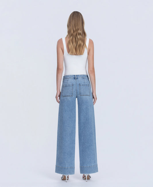 Back product images of Understanding - Mid Rise Trouser Hem Wide Leg Jeans With Darts