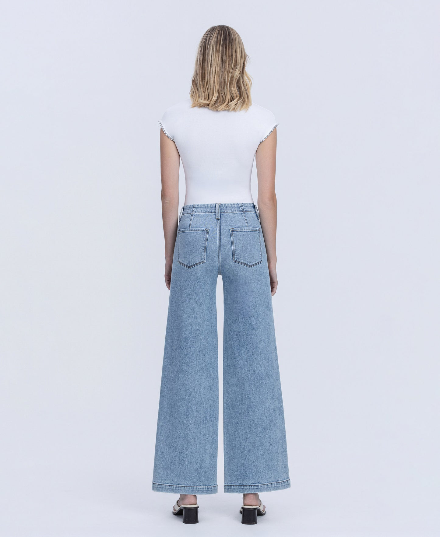 Back product images of Self Belief - High Rise Trouser Hem Twist Wide Leg Jeans