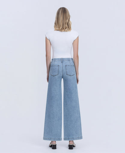 Back product images of Self Belief - High Rise Trouser Hem Twist Wide Leg Jeans