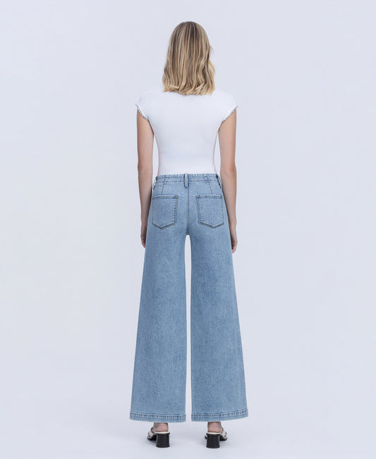 Back product images of Self Belief - High Rise Trouser Hem Twist Wide Leg Jeans
