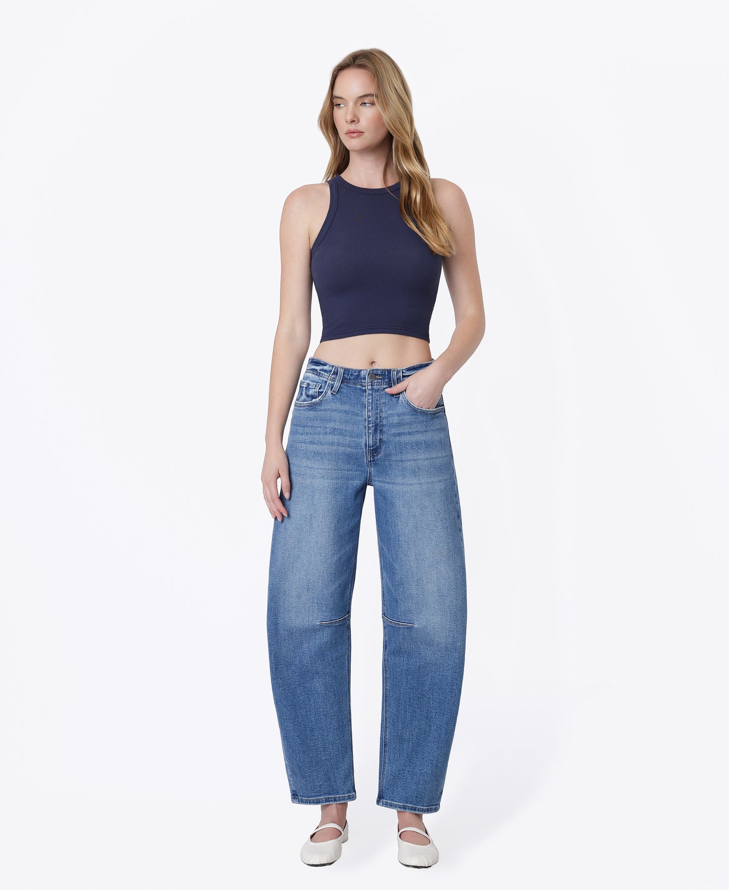 Front product images of Stirring - Super High Rise Ankle Barrel Jeans