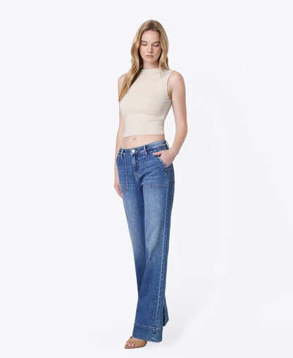 Left 45 degrees product image of Truculent - High Rise Patch Pocket Vintage Flare Jeans
