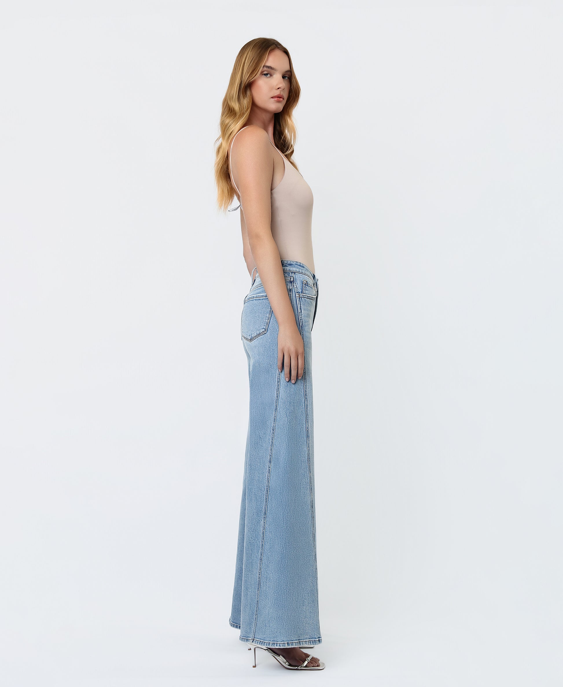 Right side product images of Sulphur Springs - Mid Rise Twisted Seam Palazzo Jeans