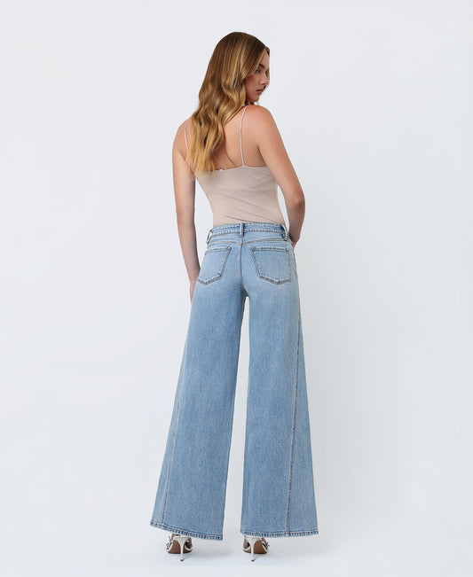 Back product images of Sulphur Springs - Mid Rise Twisted Seam Palazzo Jeans