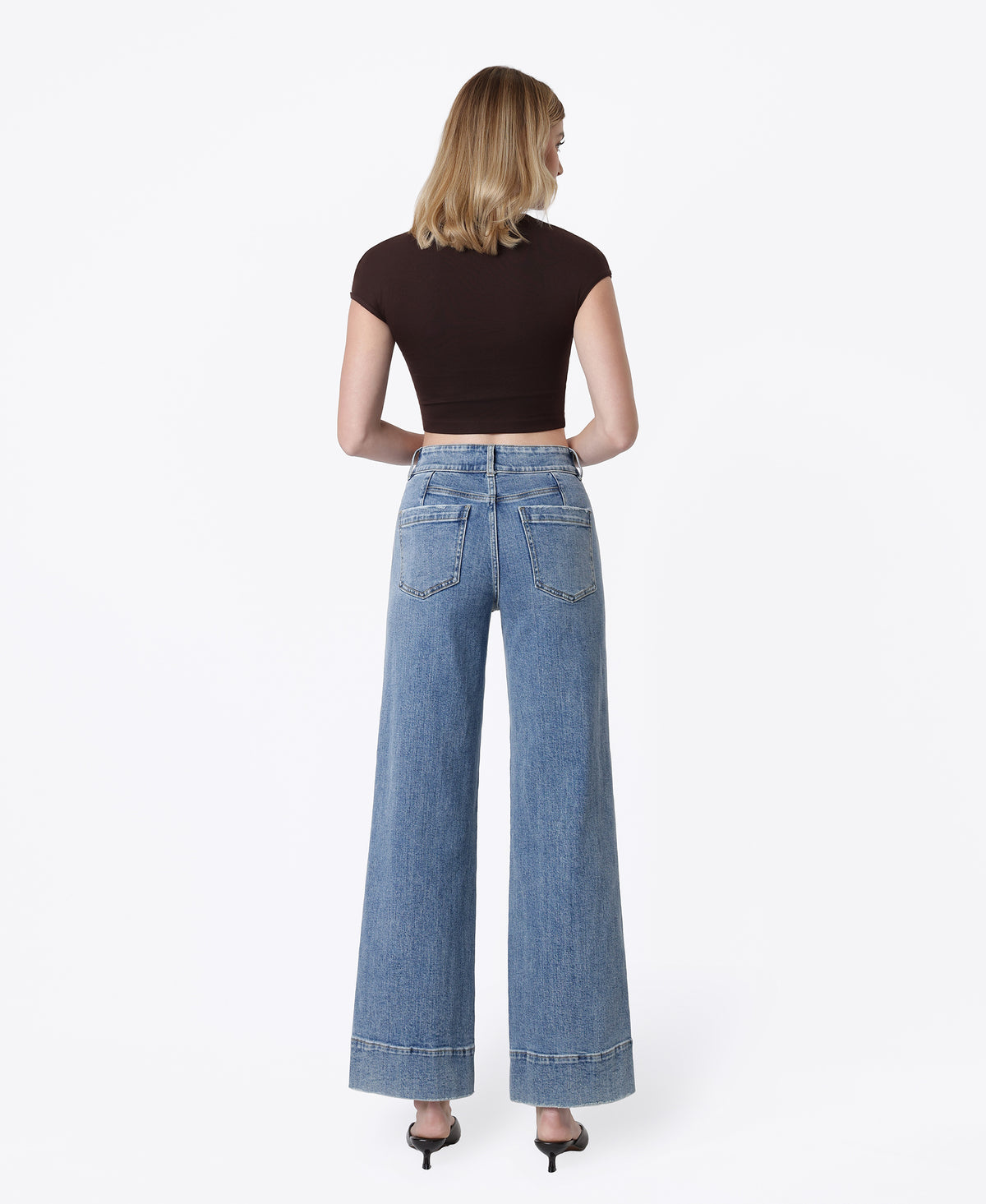 Back product images of Backdrop - Super High Rise Half Yoke Trouser Hem Wide Leg Jeans