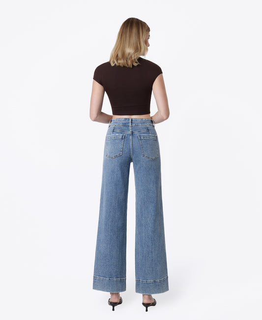 Back product images of Backdrop - Super High Rise Half Yoke Trouser Hem Wide Leg Jeans
