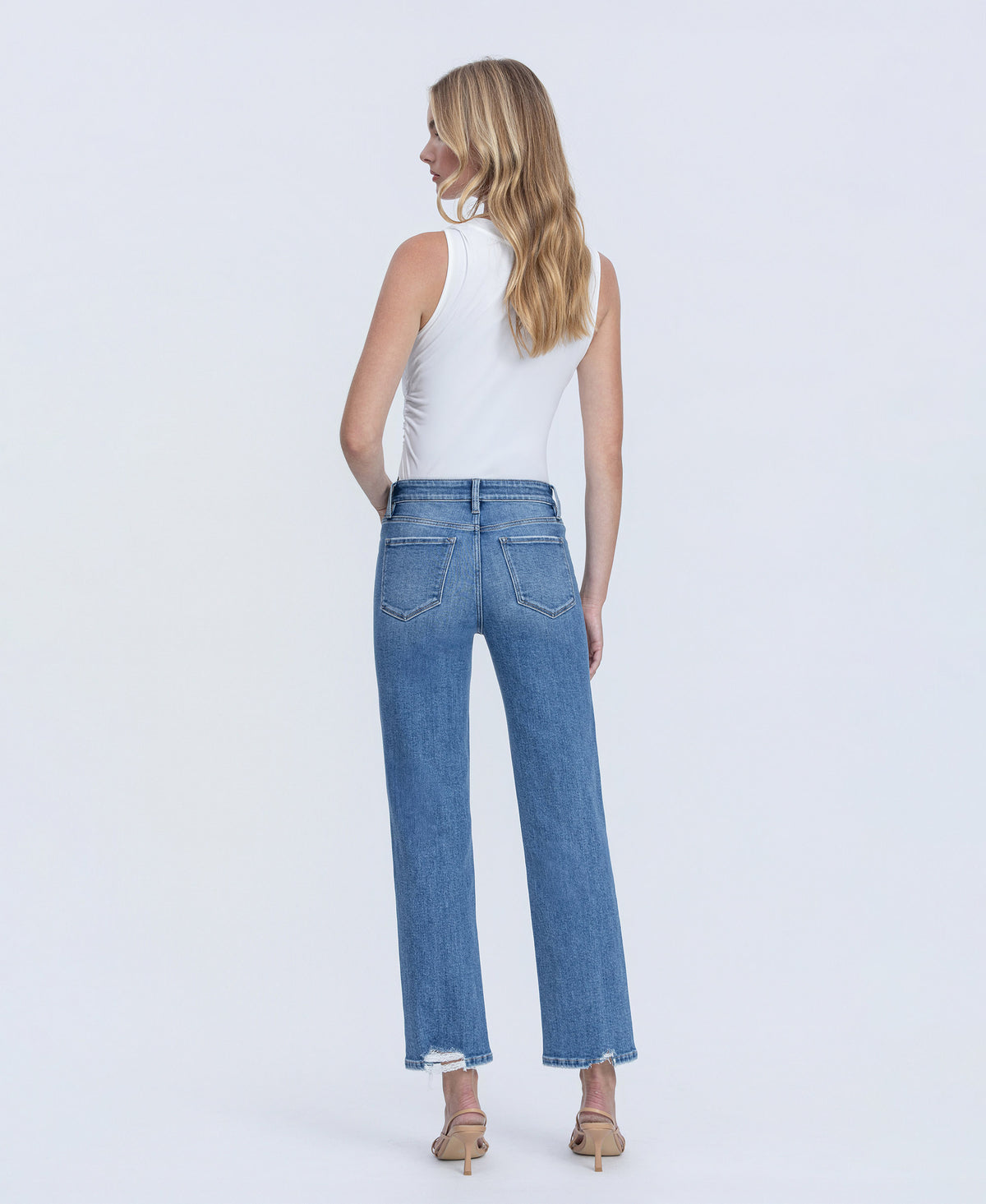 Back product images of Disco Ball - High Rise Distressed Hem Ankle Straight Jeans