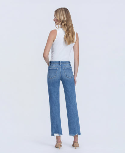 Back product images of Disco Ball - High Rise Distressed Hem Ankle Straight Jeans