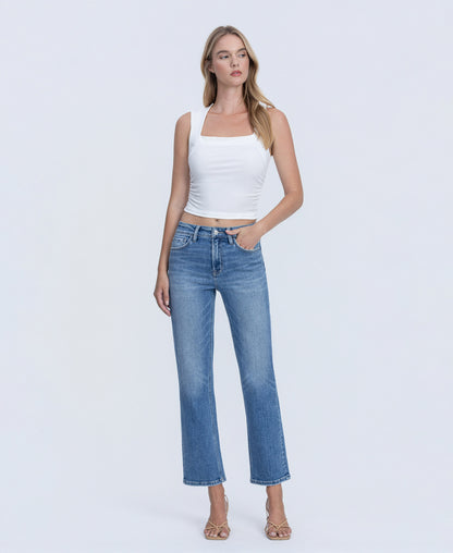 Front product images of Disco Ball - High Rise Distressed Hem Ankle Straight Jeans